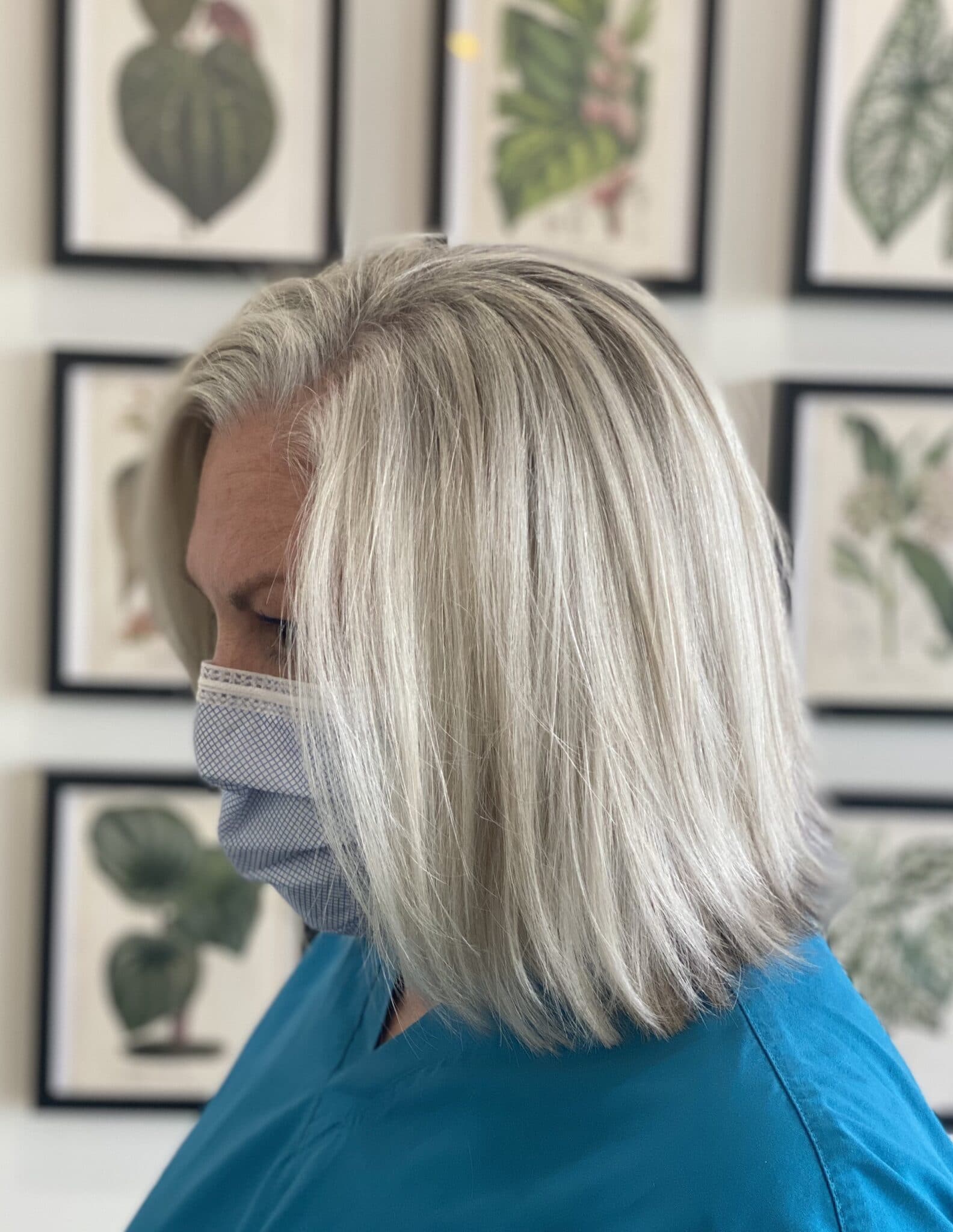 Ashy blonde hair with cool silver and grey undertones